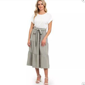 August Sky Women's T-shirt Twofer Maxi Dress olive green Small